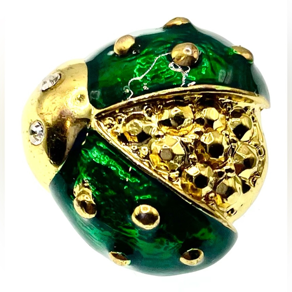 3 for $30 Vintage Ladybug Gold Tone Green Enamel Crystal Eyes Brooch Scatter Pin